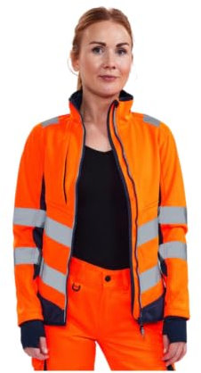 FE Engel Sicherheits Warnschutz Softshelljacke Damen Warnorange/Blau Gr. XS