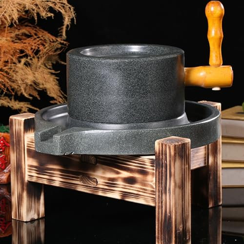 Hand Stone Mill Grain Pulverizer, Natural Home Stone Bean Grinder, Wet Dry Grinding Paste Mill for Flour Rice Barley Spice Soybean (Size : 25 x 40 cm (9 7/8 x 15 3/4))