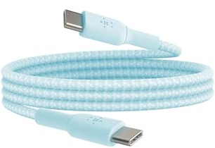 Belkin BoostCharge Braided USB-C to USB-C Cable (1M/3.3ft) for iPhone 16, 16 Pro, 16 Pro Max, 16 Plus, Galaxy S25, S24, Note, Pixel 9, Pixel 8, iPad Pro & More - Blue
