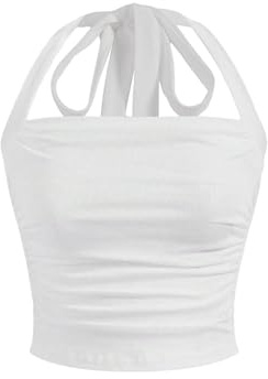 GORGLITTER Dam halterneck topp Y2k sommar crop top party festival outfit, Vit, XS