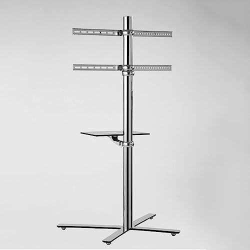Universeller TV-Ständer, tragbarer mobiler TV-Wagen – TV-Bodenständer für 32-60-Zoll-Fernseher, Boden-TV-Ständer mit Ablage aus gehärtetem Glas, Edelstahlrahmen, perfekt für Ecken und Schlafzimmer