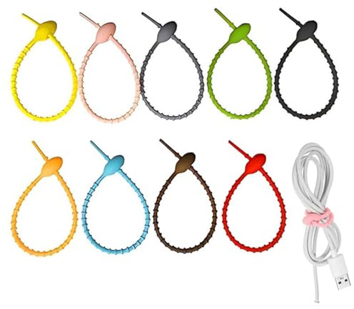 Silikon Kabelbinder Wiederverwendbar 10 Stück Silikon-Spiralbinder Wiederverwendbare Kabelbinder Silikon, Wiederverwendbare Silikon Kabelbinder