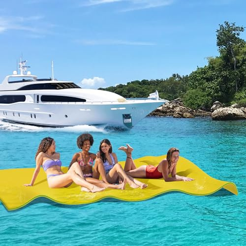 Outroad 9FT Floating Water Pad Mat, 3 Layers XPE Foam Lily Pad for Beach, Ocean, Lake, Roll-Up Floating Island for Water Recreation and Relaxing, Yellow