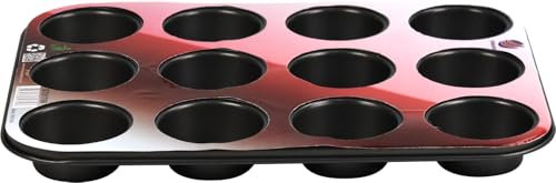 Catergold Baking Muffin Tray 12 Cups Non Stick Muffin Cupcake Tin Baking Mould for House Parties Picnics Birthday Grey (Standard 35 x 26.5 x 3cm)