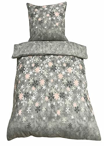 Leonado Vicenti 2 TLG 135x200 cm Kuschel Winter Flausch Bettwäsche aus Thermo Fleece Bettbezug Deckenbezug Kristall Rosa Grau