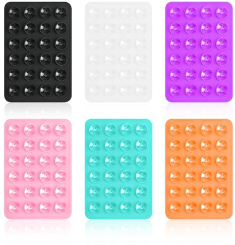 6 Pack Silicone Suction Phone Case Mount Pad Xmas Gifts Back of Sticky Grip Non Slip Double Sided Suction Smartphone Case Suckers Cups Holder for Wall Shower Mirror Car Selfies TikTok Videos Christmas