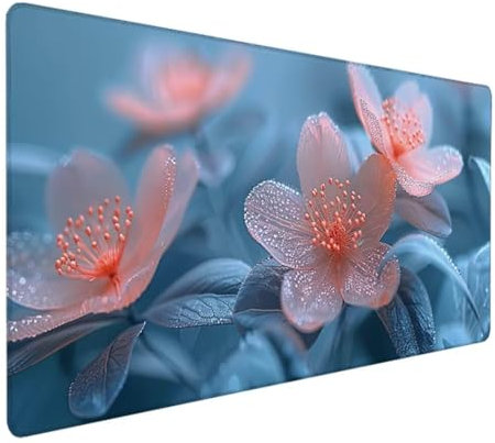 BEIJUYHU Mauspad XXL, Gaming Mauspad 700x300x3 mm, Großes Mauspad mit Genähten Kanten, rutschfeste Desk Mat, Verlängertes großes Mauspad Schreibtischauflage für Büro und Zuhause Rosa Blume P - 2