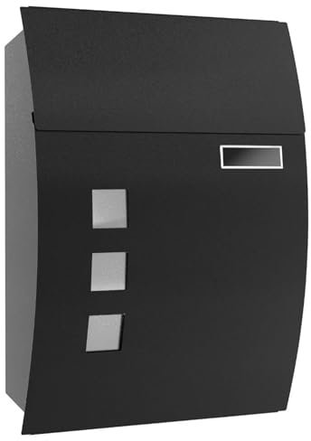 Briefkasten, Briefkasten Anthrazit, Briefkasten Edelstahl, Briefkasten mit Zeitungsfach, Abschließbare Briefkästen mit Schlüssel, Hausbriefkasten mit Zeitungshalter(Black,Large)
