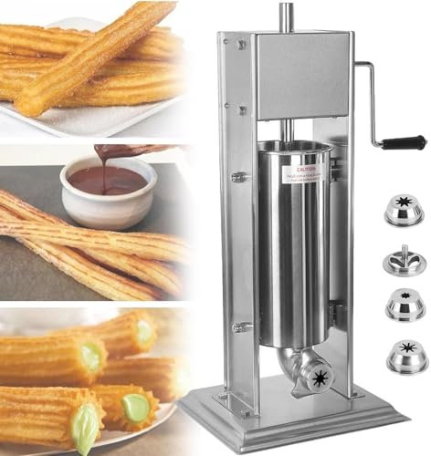 LSBHPPD Macchina Churros Manuale 5L/7L/10L,Macchina Churros Commerciale Ciambelle spagnole con 4 stampi,Macchina Verticale Spagnola Acciaio Inossidabile,per cucine domestiche Commerciali,5L
