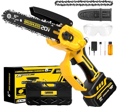 Cordless Mini chainsaw compatible with Dewalt Battery 20V MAX,Brushless Chainsaw With Automatic Chain Tensioning Device & Auto Oiler,Portable Power Chainsaw for Logging|Tree Trimming(Battery Included)
