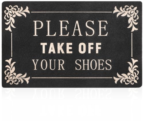 AOAOPQ Welcome Outdoor Entryway Please Take Off you shoes Mat for Front Door with Rubber Backing Doormats Indoor MatsPolystyrene Non Slip Natural Black