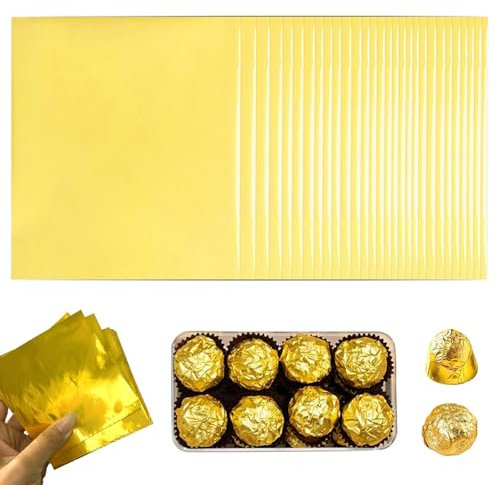 AstraGlam 50 pellicole per imballaggio alimentare 19 x 16 cm - Pellicola in alluminio dorato per cioccolato, caramelle e alimenti - Riutilizzabile, durevole ed ecologica