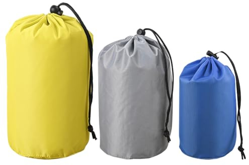 GSHLLO 3-teiliges wasserdichtes Packsack-Set, Nylon-Beutel mit Kordelzug, tragbare Aufbewahrungsbeutel, Rucksack-Organizer, Taschen, ultraleichte Reisetaschen für Wandern, Camping