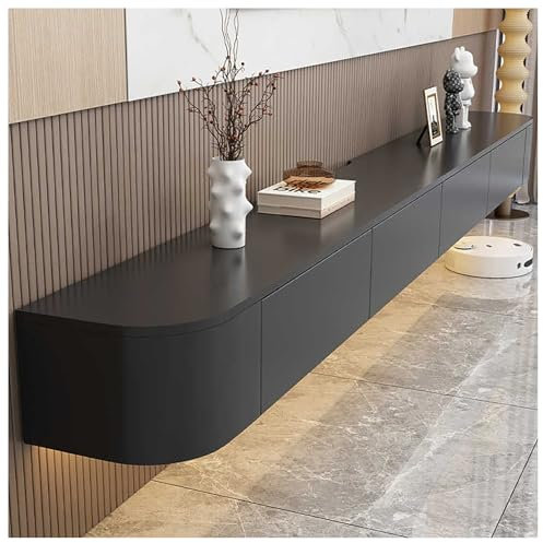 Aipunlus Wandmontierte TV-Schrank, Wand-TV-Schrank, Hängendes TV-Board, Schwimmender TV-Hängeschrank mit Türen in Medien-Wandeinheit, TV-Konsole für Wohnzimmer und Büro (schwarz, 300cm)