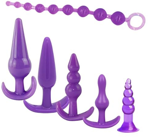 Silicone Anal Butt Plug Trainer Set Pack of 6 Anal Sex Toys Fetish Safety Male Prostate Massager Anal Butt Pugs Pure Pleasure for Women Gay Lesbian Couples Adult Sex Toys