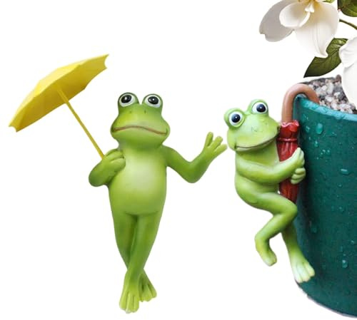 Estatuas de rana para jardín, decoración de macetas de flores de rana | Conjunto de 2 decoración de plantas de rana de resina con paraguas,Decoración de la planta, accesorios para macetas de flores, d