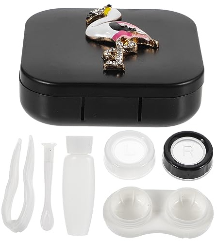 Ipetboom Rhinestone Case Decorative Flamingo Design Makeup Lens Storage Box for Cosmetics for Travel Halloween