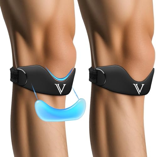 JHVW Patellar Tendon Support Strap 2-Pack, Knee Brace for Women Men, Adjustable Knee Patella Band Strap for Tendonitis, Running, Squats (Black)