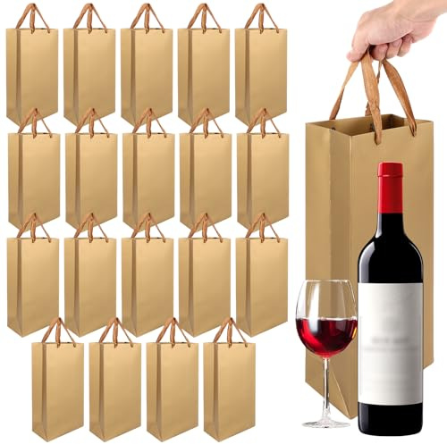 AKOLAFE 20 st. flaskor presentpåsar kraftpapper 17 x 9 x 35 cm flaskpåsar förpackning vinpåse med handtag vinpåsar vinflaskor påsar påsar till jul, bröllop, fest, födelsedag (guld)