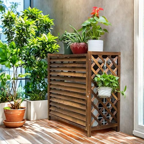 MMleYN Cache Climatiseur Exterieur Bois Extérieure Climatisation Cache Pompe A Chaleur Extérieur Bois Cache Clim Bois Housse Climatiseur Extérieur Etagere Plantes Balcon Cache Unité(S)