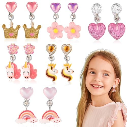 GXGM 6 Paar Klipp Ohrringe Kinder Mädchen, Ohrklipser Kinder, Clip Ohrringe Mädchen, Ohrklipser Kinder