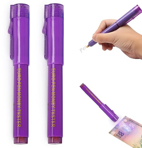 Tomedeks 2 Pièces Stylo Faux Billet,Stylo Billet Banque Faux Detecteur, UV Verificateur De Billet De Banque,Utilisé pour Détecter les Faux Billets(Pourpre)