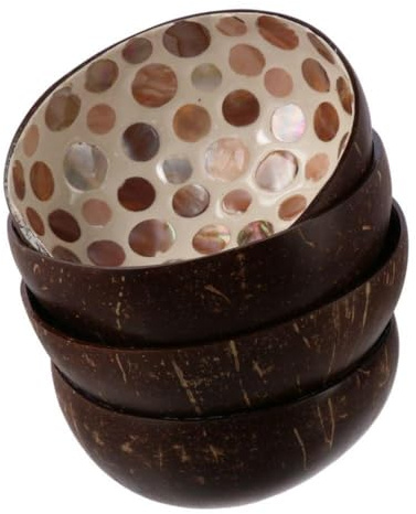 RSBFER Paquete de 4 Cuencos de cáscara de Coco, Cuencos Decorativos Naturales Hechos a Mano con Interior de Perla, ecológicos para Aperitivos