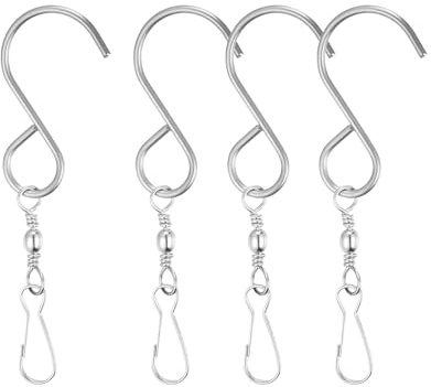 PATIKIL 94mm Swivel Hooks Clips for Wind Spinners, 4Pcs Stainless Steel 360 Degree Windsock Supplies Wind Chime Hanger for Windsock Bird Feeder Party Garden Bells, Silver