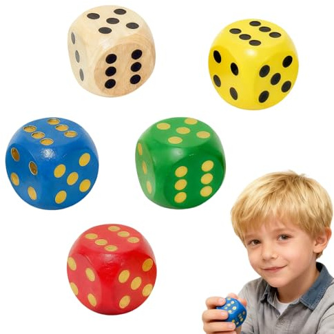 Yuwnd 5 Stück Würfel Groß, Spielwürfel, Natur Farbwürfel Set, Bunte Würfel für Brettspiele Zuhause Partyspiel Mathematik Zuhause Spiele Zubehör,5 Farben