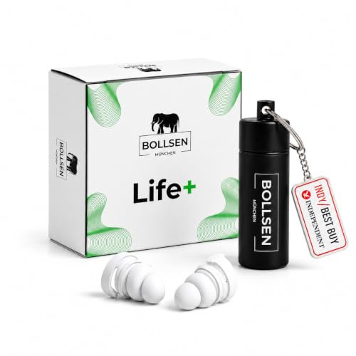 BOLLSEN Life+ Ohrstöpsel zum Schlafen – Silikon-Ohrstöpsel mit Geräuschdämpfung – 24 dB SNR Lärmschutz – Angenehm zu tragen, Tag und Nacht – Langlebig und bis zu 100-mal wiederverwendbar (1)