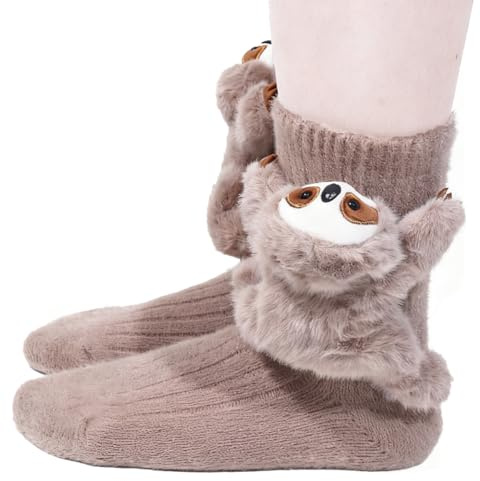 Himozoo 3D-stickade djurstrumpor, gåvor till mamma, fru och dotter, nyhet rolig golvstrumpa till jul, varm och mjuk sengångare kanin djur kramstrumpor kvinnor flicka, Sengångare-01, one size