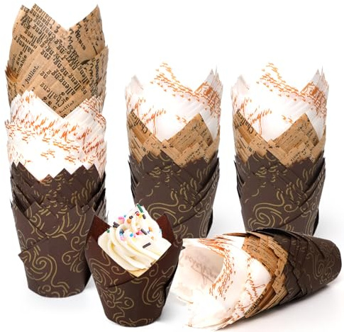 200 Pièces Caissette Muffins Papier Tulipe, Caissettes Cupcake Taille standard, Naturel & Non Blanchi, Moule Muffins Papier pour Cuisson Mariage, Anniversaire, Fête