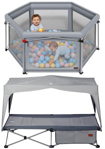 Laufstall Baby Faltbar und Kinderbett Faltbar mit Dach