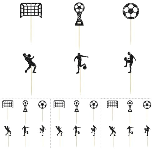 24Pcs Football Cake Decorations, Glitter Football Cupcake Toppers, Sport Football Cake Toppers for Boys Birthday, Football Party Decorations & Baby Shower Supplies