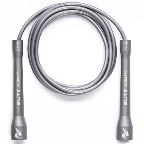 Elite Jumps Core hopprep – inomhus/utomhus justerbart hopprep för träning och fitness – 6 mm PVC hopprep för fitness – obrytbara handtag med trasselfritt hopprep för träning