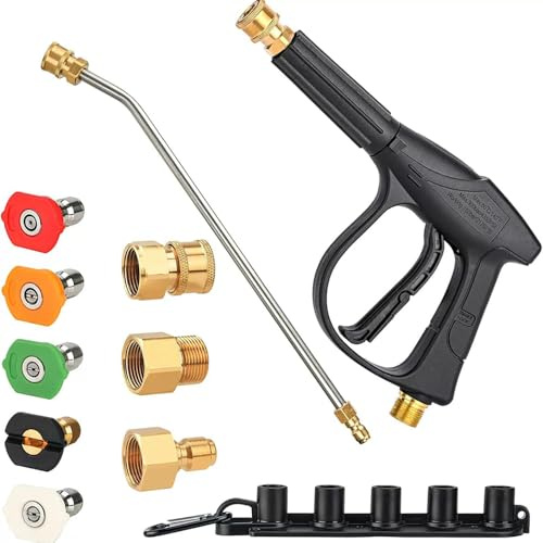 Hochdruckreiniger Pistole,Hochdruckpistole,Pressure Washer Gun,Eine Verlängerungsstange und 5 Sprühdüsen mit eine Düsenbasis,3000PSI Schnellverschluss Hochdruckpistole,für Autowäsche