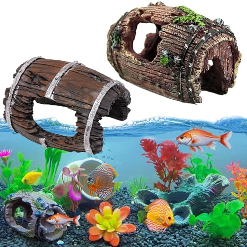 KEUGT Aquarium Tronc d'arbre DéCoration,2 pcs RéSine Naufrage Bois Grotte | Décor de Grotte D'Aquarium,Decoration Cave Artificielles pour Cacher Les Crevettes et Les Poissons Paysage Roche