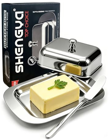 Esoes Mantequera de acero inoxidable 304 (grado alimenticio) con tapa, apta para lavavajillas, campana para cocina, desayuno, frigorífico, almacenamiento de mantequilla y margarina, recipiente para