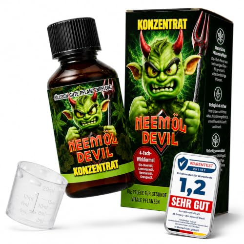 Neemöl Devil® 4-in-1 Pflanzenpflege-Konzentrat, 100 ml – mit Neemöl, Emulgator, Rosmarinöl, Lemongrasöl und Orangenöl – ergibt bis zu 20L Sprühlösung