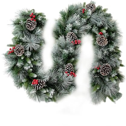 Weihnachtsgirlande, 2 m, mit realistischen roten Beeren, Weihnachtsgirlande für Kamin, Tür, Fenster, Hochzeit, Winter