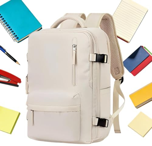 Reseryggsäck med skofack USB-laddningsport, lämplig handbagage, Beige, Siehe Beschreibung, Se beskrivning