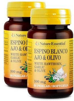 Nature Essential | Espino Blanco + Ajo + Olivo | 500 mg | Para la Buena Circulación de la Sangre y Aiuda a Aliviar la Congestion Nasal| 50 Perlas | Pack 2 Unidades