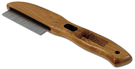 BAMBOO GROOM Flea Comb I Flohkamm mit 77 rotierenden Pins I Kamm aus Bambus zur Verteilung von Flohmittel I Hundebürste für jedes Fell I Bürste für sensible Bereiche I Flohkamm für Katzen & Hunde