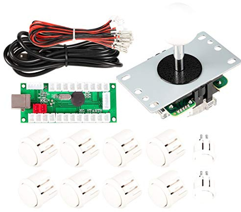 EG STARTS Zero Delay Arcade DIY Poignée Kit Pièces USB Encoder pour PC Jeux 5 Broches Joystick + 24mm 30mm Boutons Poussoirs Pour Arcade Cabinet Mame & Raspberry pi 2 3B Modèle Projet (Blanc)