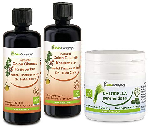 Biotraxx 12-Day Intestinal Cleanse Guard for Humans with Wormwood, Black Walnut, Cloves Made to The Specification of Dr. Hulda Clark | Chlorella for Detox | Full Course Pack | Made in Germany