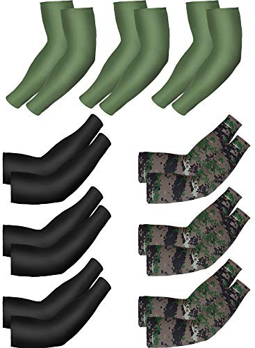 Bememo 9 Pairs Unisex UV Protection Cooling Sun Sleeves - Long Arm Ice Silk Cover (Black, Army Green, Camouflage)