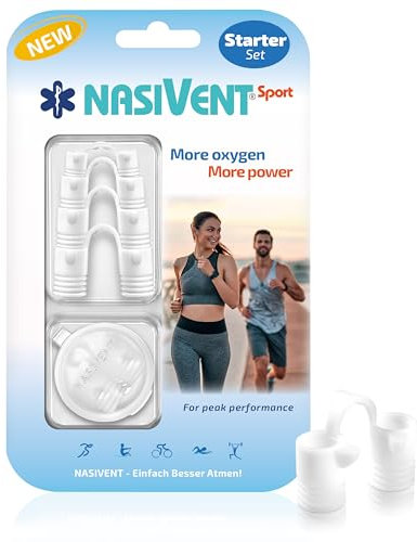Nasivent Sport, Tubos nasales, Juego de inicio 5 tamaños, Mejora la respiración nasal durante el deporte y la noche