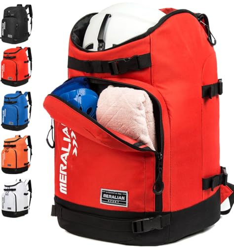 MERALIAN Ski Boot Bag - 50L Ski Boot Travel Backpack Waterproof Snowboard Boot Backpack for Travel Stores Gear Including Helmet, Goggles and Outerwear.(Red-03)