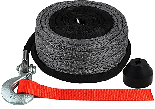 OKBA Synthetic Winch Rope Cable Kit 1/4 x 50' - 10000LBS Winch Line Rope with Protective Sleeve + Hook + Rubber Stopper for 4x4 Off Road Vehicle ATV UTV Polaris UTV
