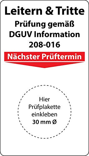 Grundplakette Leitern und Tritte Prüfung gemäß DGUV Information 208-016, 100 Stück, 70 x 40 mm, Vinylfolie, selbstklebend, Grundetikett für Leiterprüfung